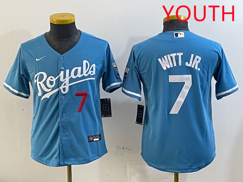 Youth Kansas City Royals #7 Witt jr Light Blue Game 2025 Nike MLB Jersey style 2